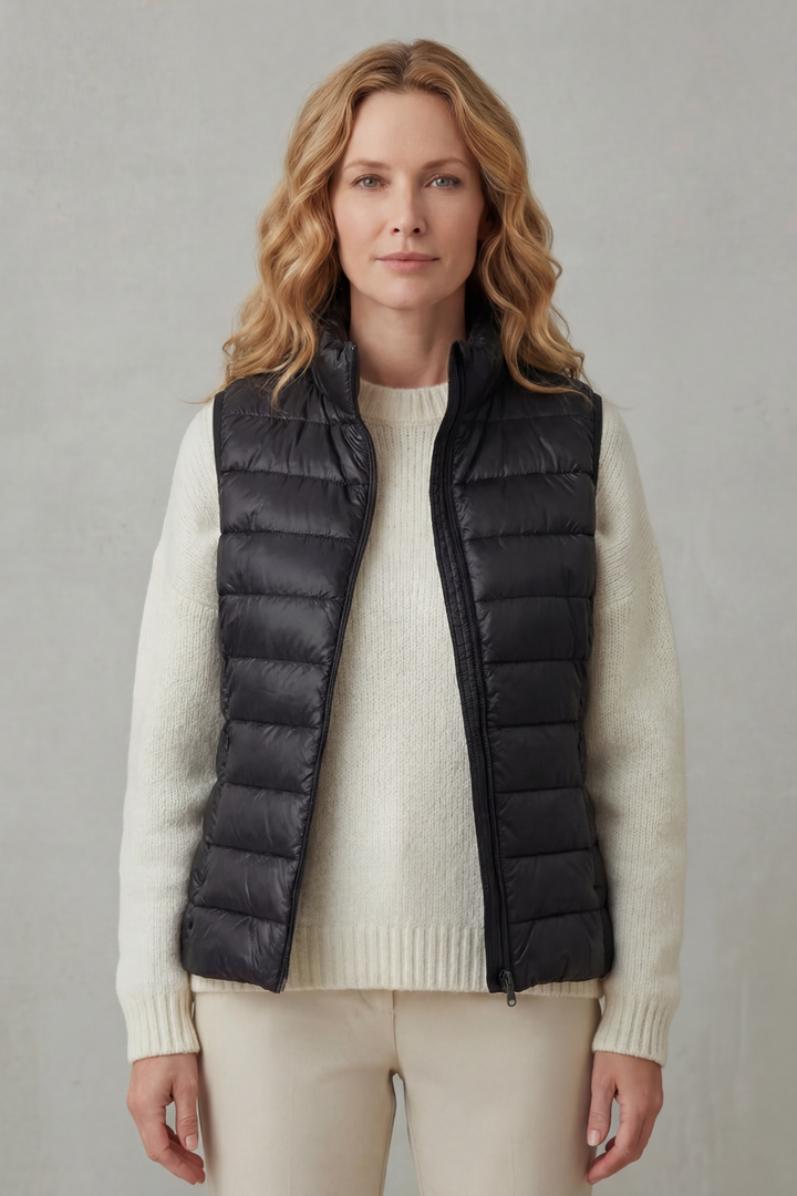 Women's casual quilted vest, an essential lightweight layering piece.