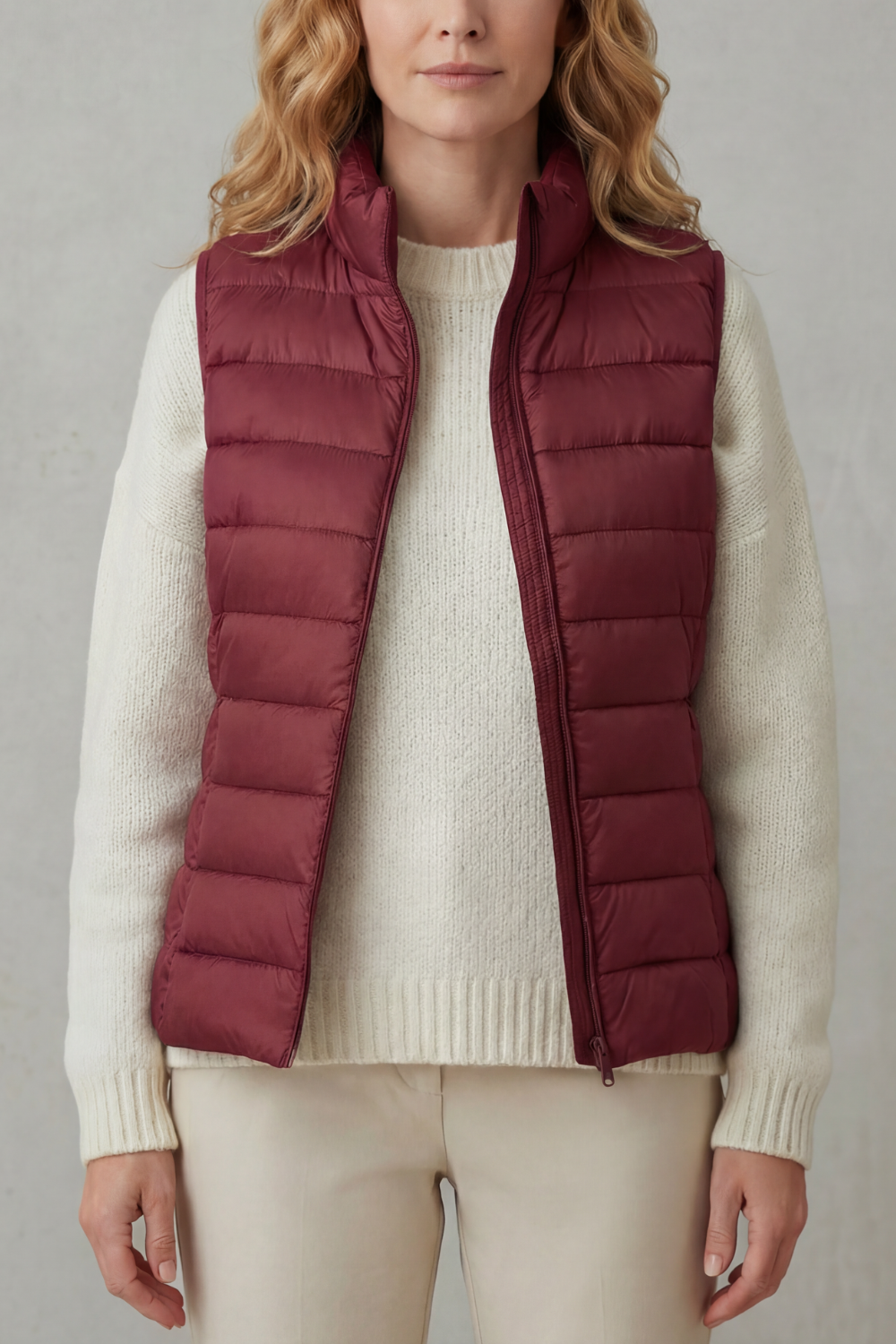Versatile women's sleeveless jacket, lightweight and quilted for all seasons.