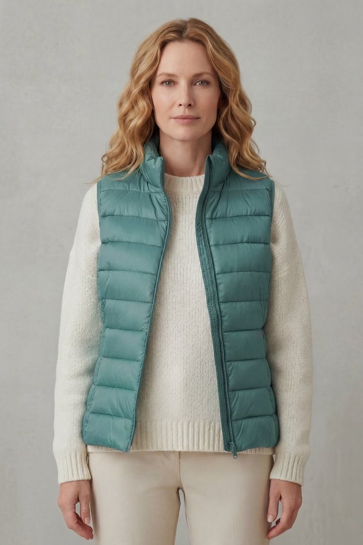 Seasonal women's outerwear, a lightweight quilted vest for adaptable style.