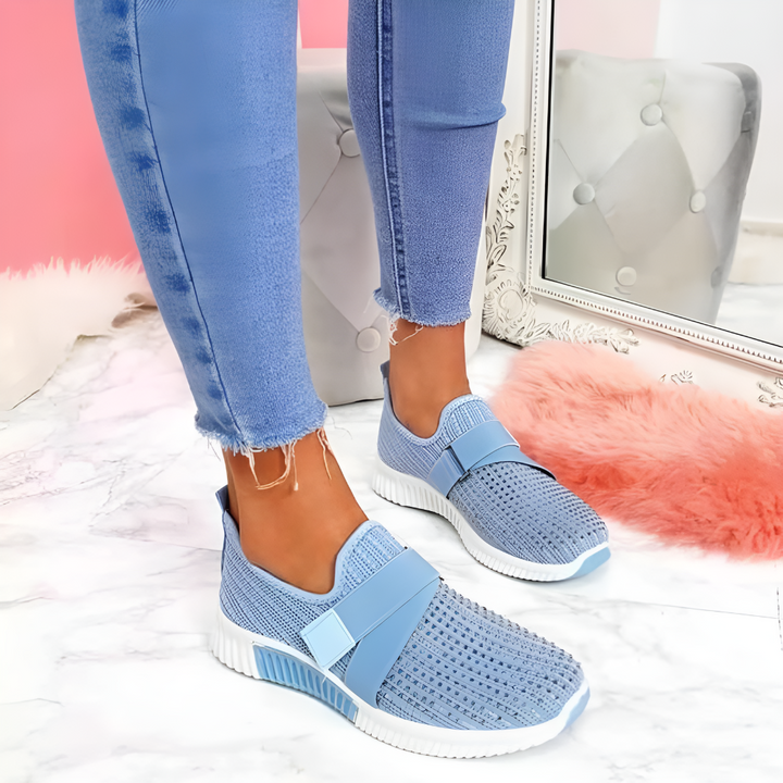 Women's lightweight slip-on comfort trainers with elastic strap, perfect for walking.
