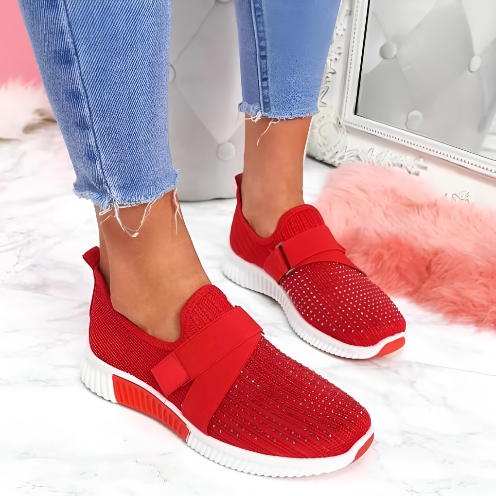 Versatile women's slip-on comfort shoes, lightweight trainers with elastic strap for daily and athletic wear.