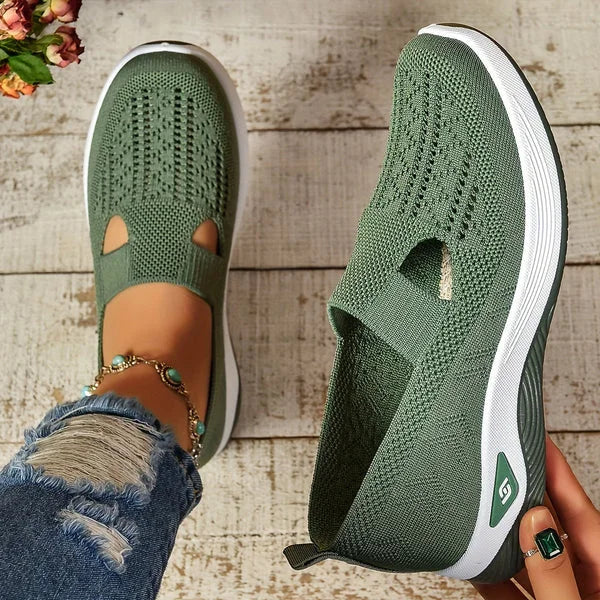 Versatile women's casual slip-on sneakers. Everyday lightweight footwear with a chic cut-out pattern.