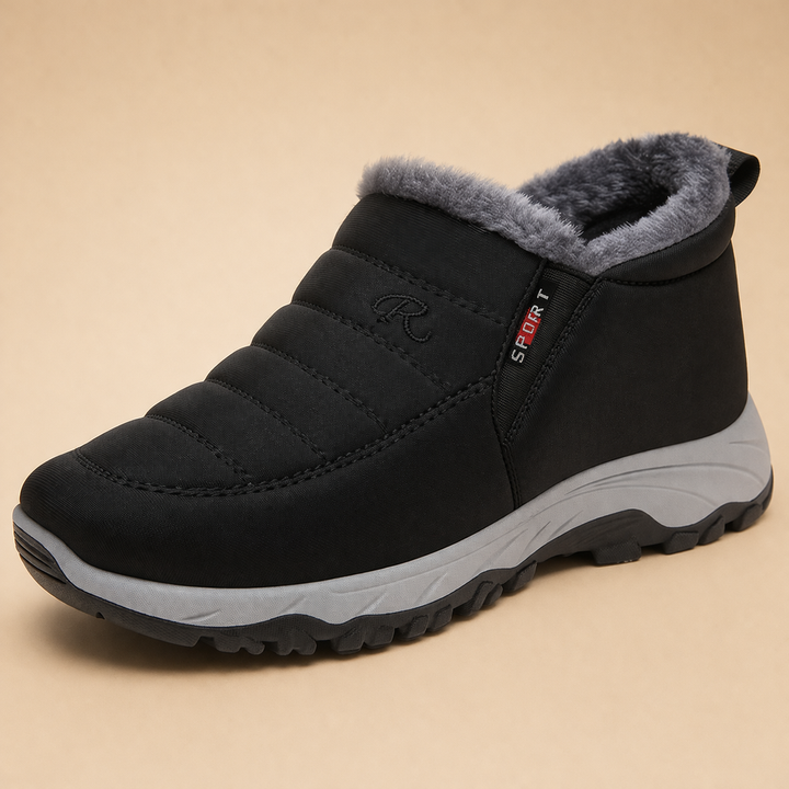 Close-up of the chic, easy-to-wear slip-on design of women's winter boots.