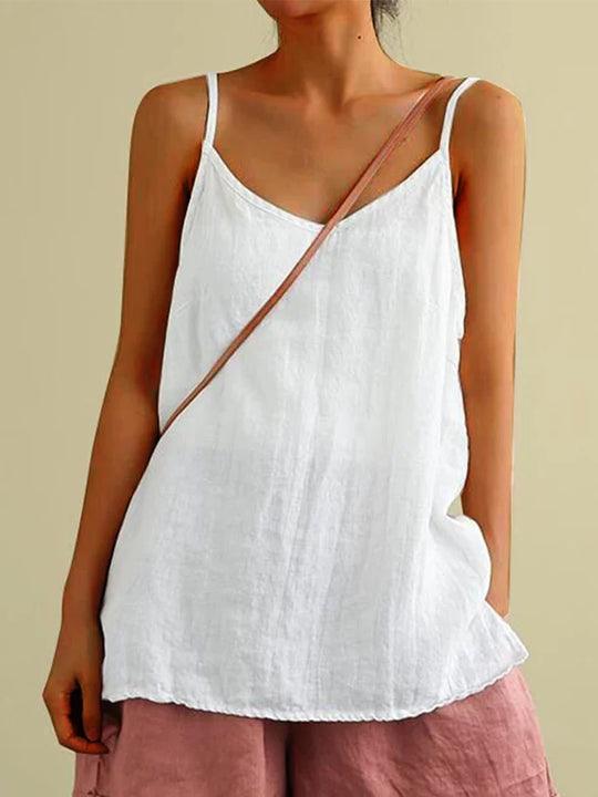 Women's lightweight spaghetti strap summer top in white, perfect for casual wear.