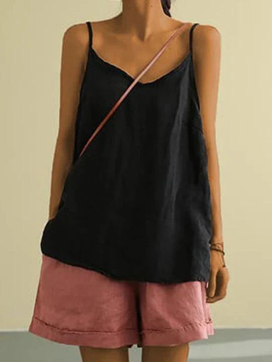 Soft fabric detail on a women's lightweight spaghetti strap summer casual top.