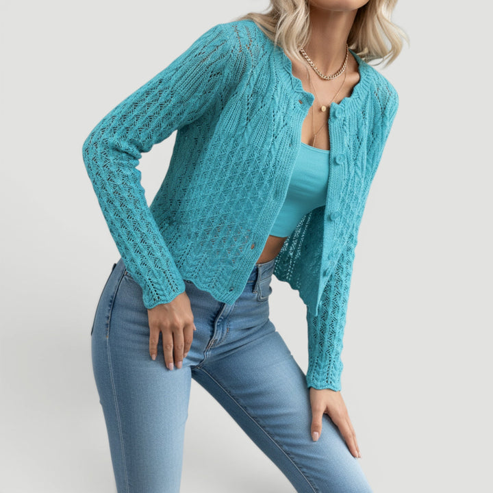 Women's versatile fashion cardigan, lightweight, coral color, button-up, for summer and spring.