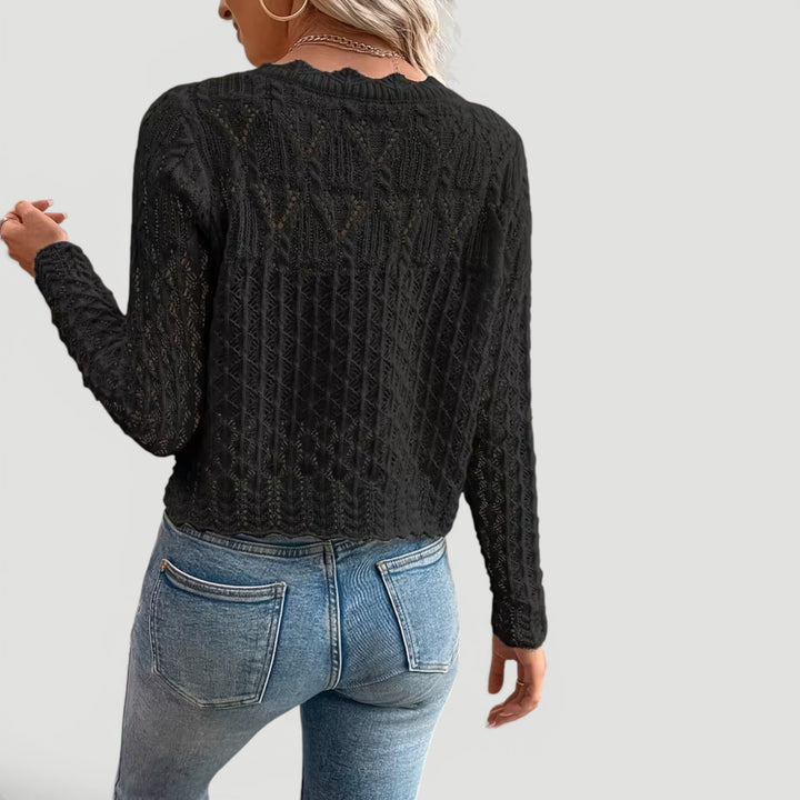 Stylish women's lightweight sweater, olive green, open weave, an essential for warm weather fashion.