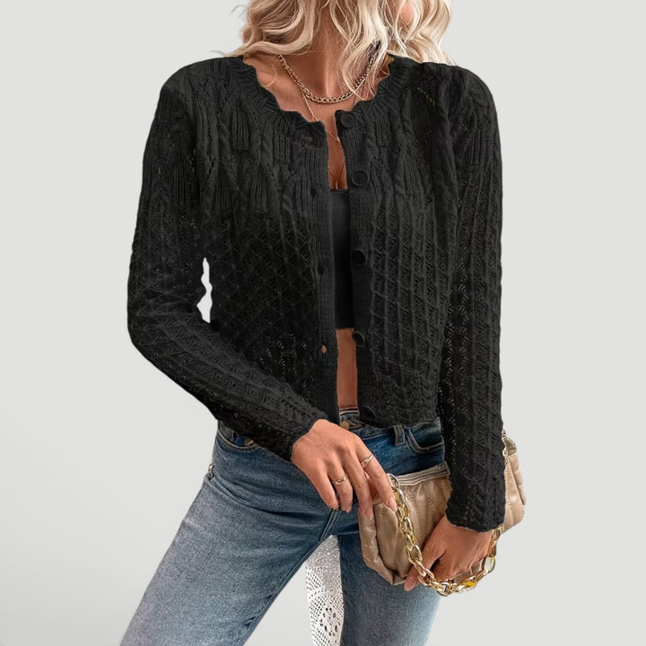 Casual chic women's summer cardigan, button front, soft purple, for easy, breezy everyday style.