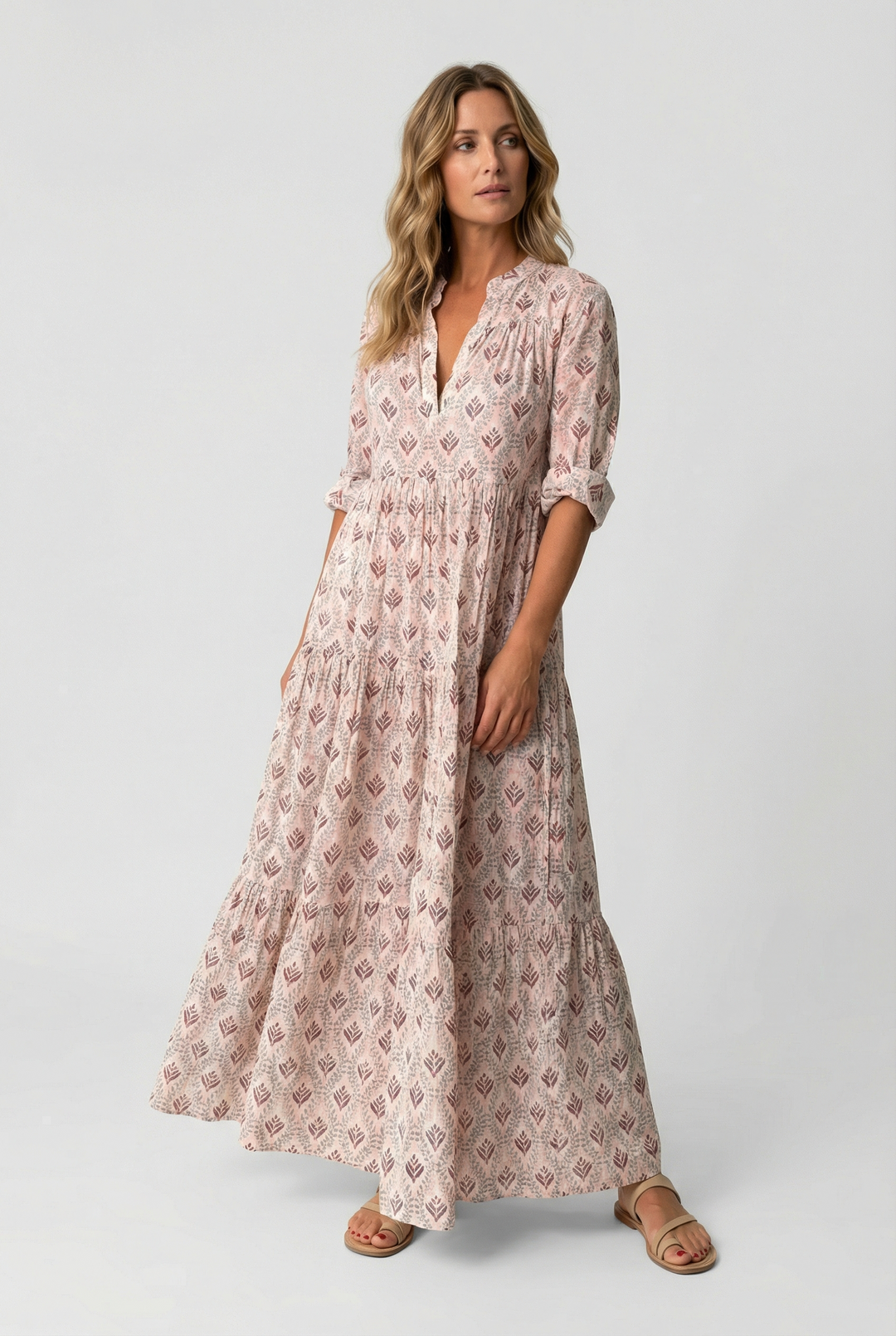Boho style vintage print maxi dress for women, perfect for summer casual wear