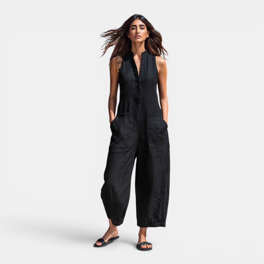 Women's lightweight summer playsuit, a stylish sleeveless wide-leg casual jumpsuit perfect for warm weather.