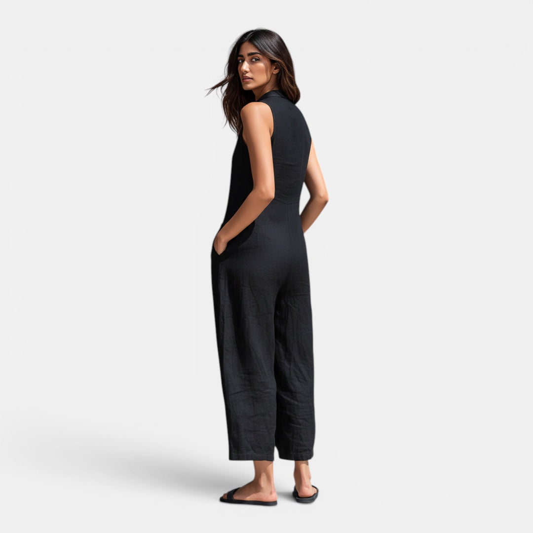Versatile women's summer one-piece, a stylish sleeveless wide-leg casual jumpsuit designed for comfort.