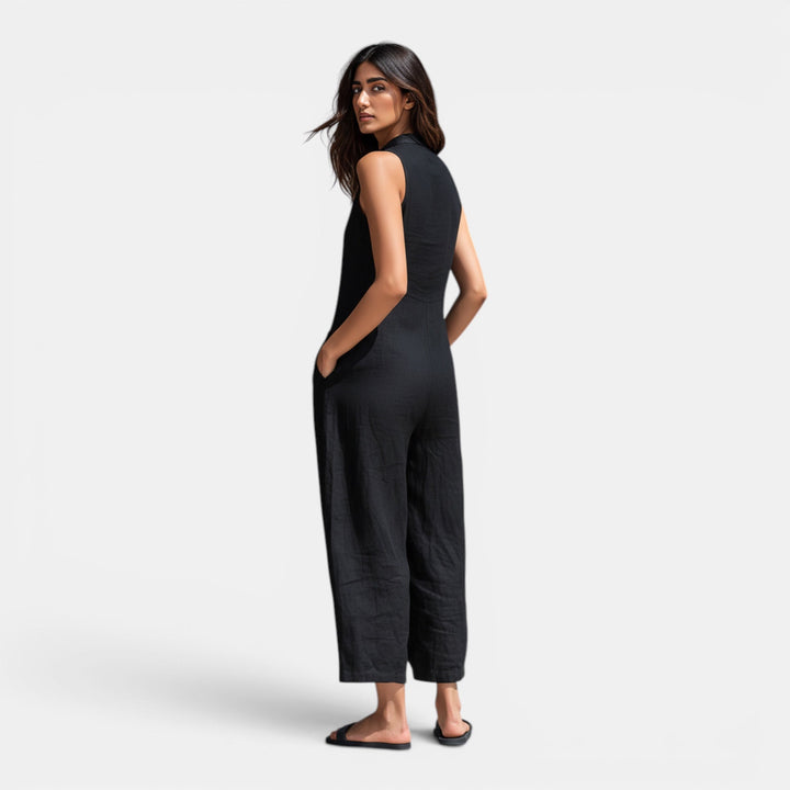 Versatile women's summer one-piece, a stylish sleeveless wide-leg casual jumpsuit designed for comfort.