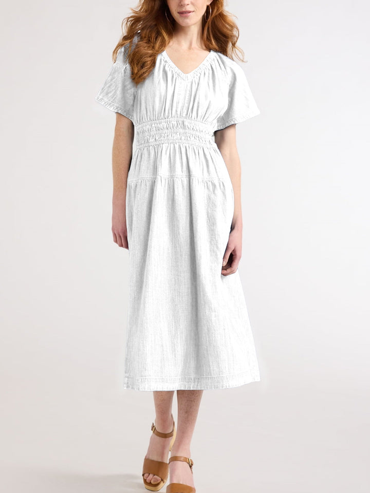Versatile women's tiered midi dress with pockets. Suitable for spring/summer, offering a chic, romantic silhouette.