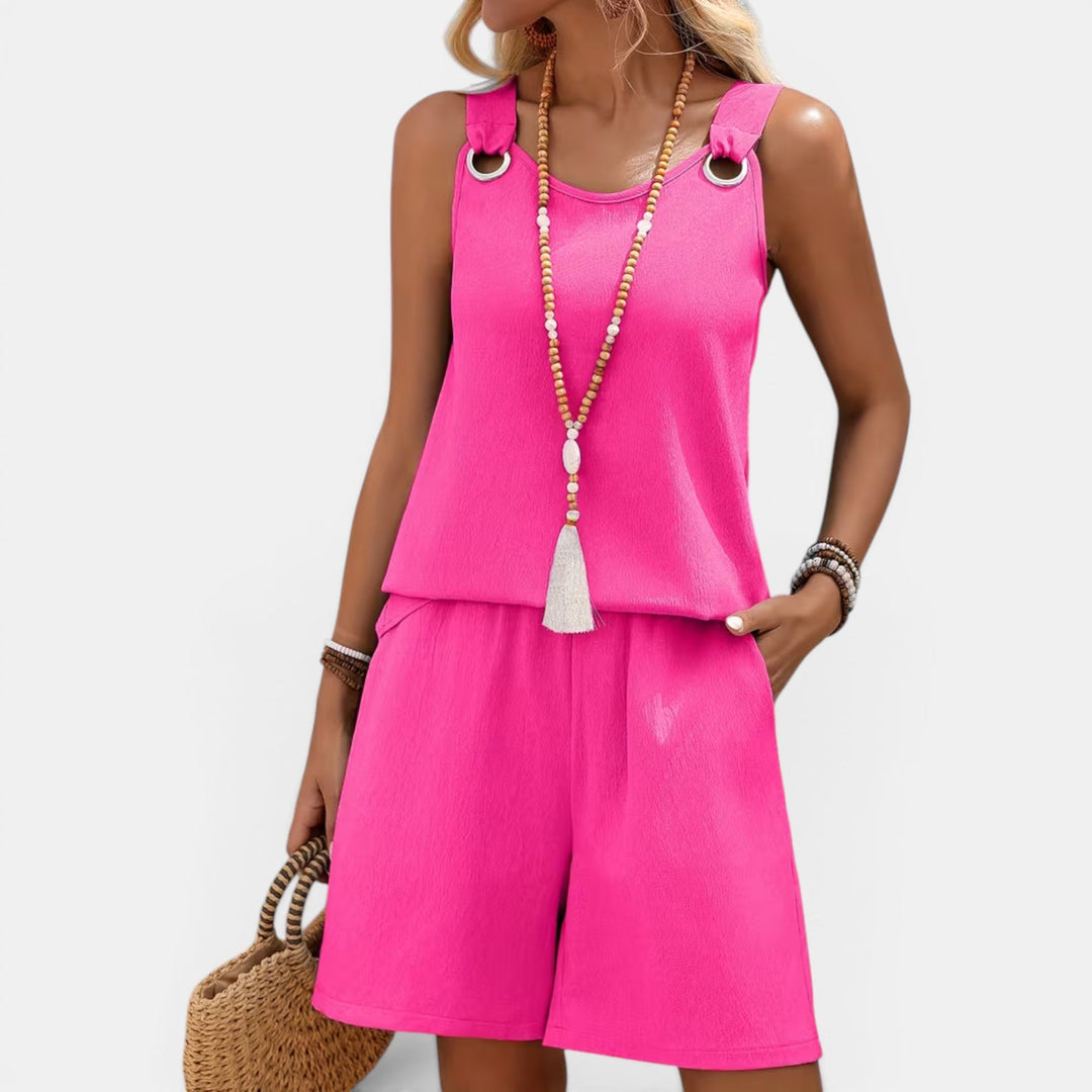 Women's lightweight two-piece resort set, perfect for summer vacations & coastal style.