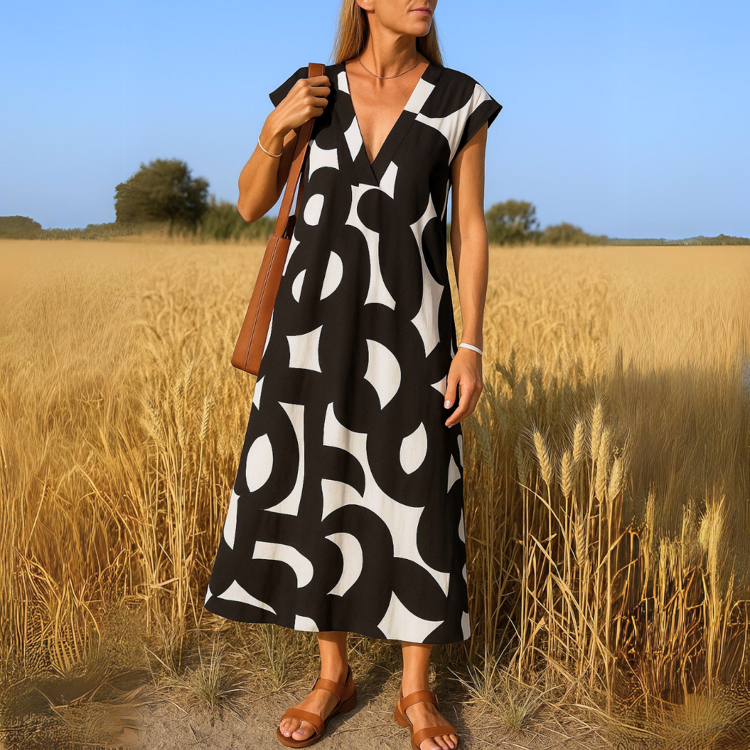Women's lightweight V-neck summer casual dress; comfortable, flowy & perfect for warm weather fashion.