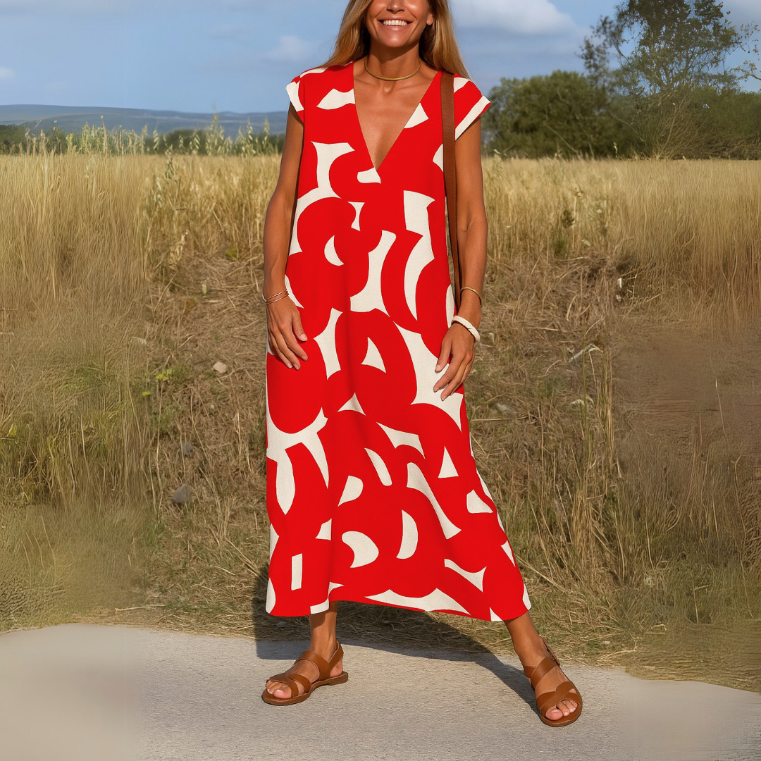 Versatile women's lightweight V-neck dress; comfortable for summer casual wear, elegant occasions & holiday outfits.