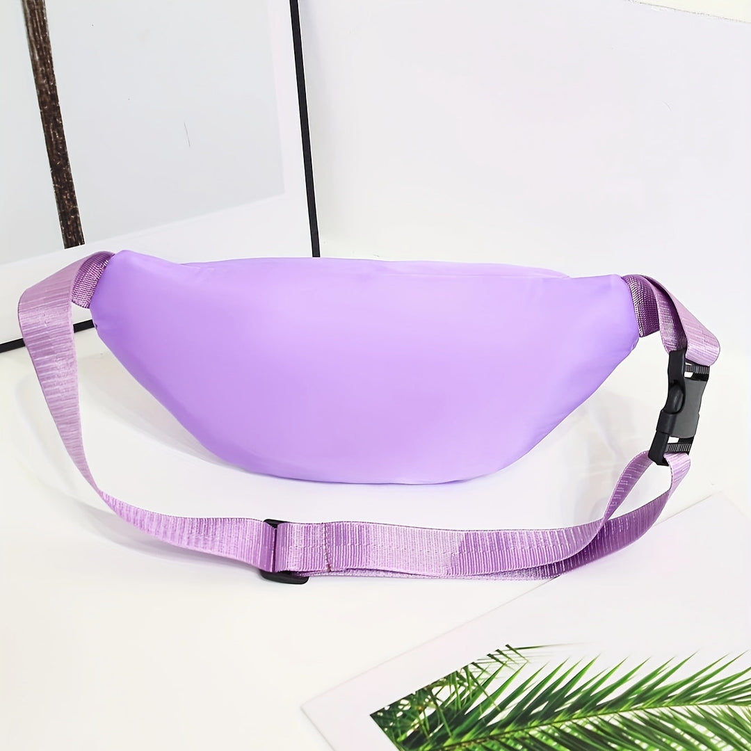 Women's travel accessory: a lightweight nylon waist bag with adjustable strap for security.