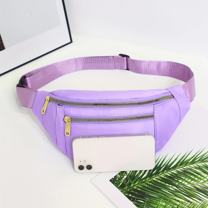 Hands-free women's travel waist bag, perfect for adventures with its adjustable strap.