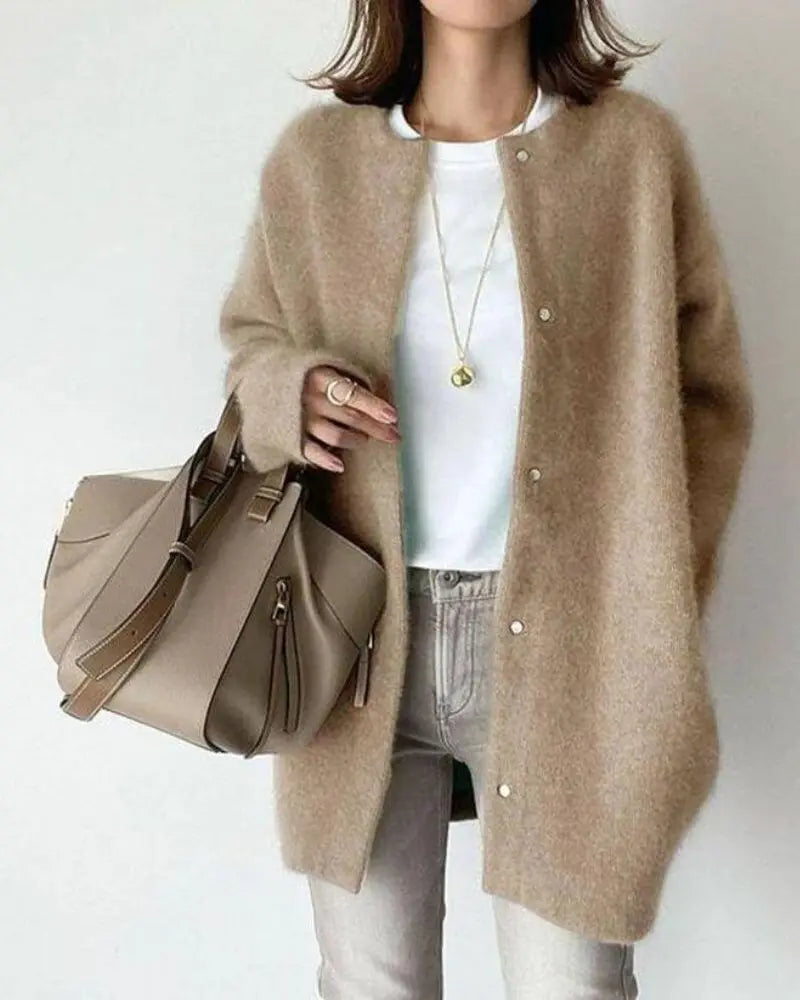 Women's lightweight wool cardigan in charcoal grey, perfect for everyday wear.