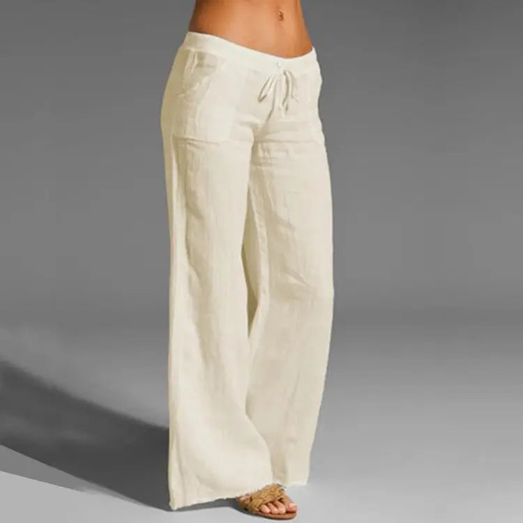 Women's linen loose fit summer trousers for casual breathable comfort