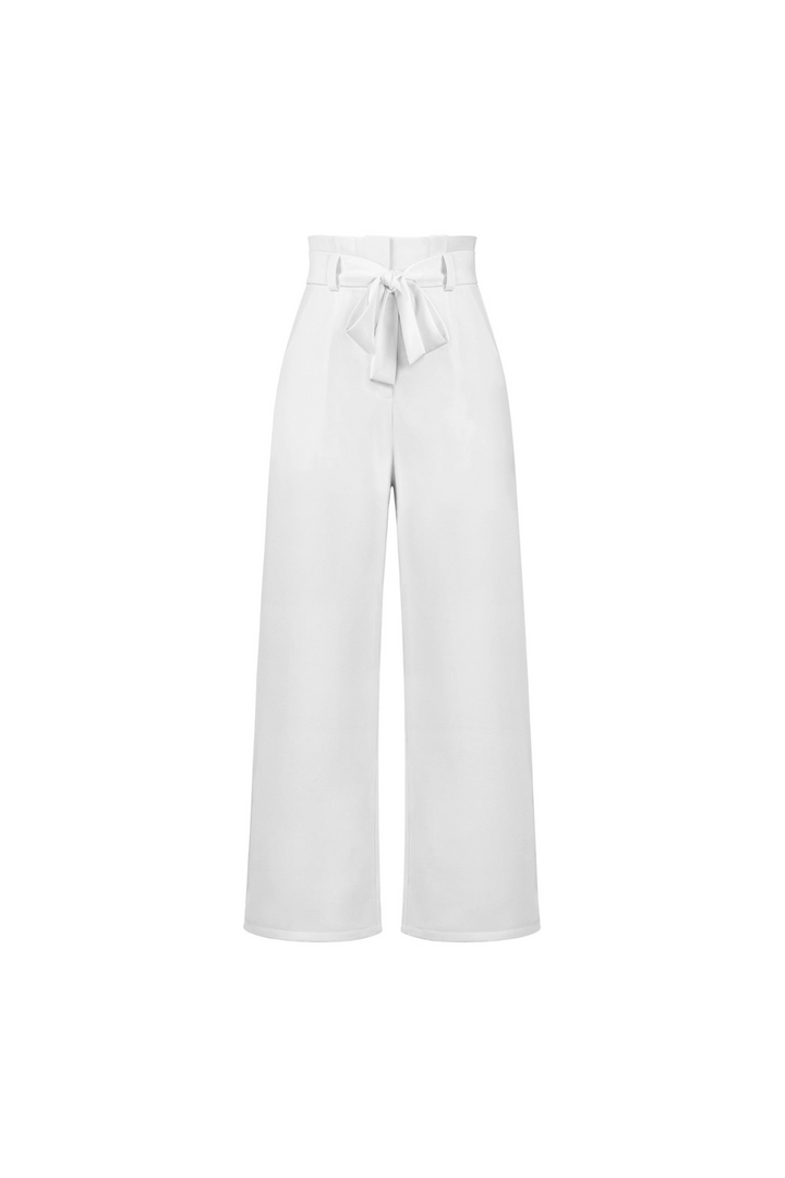 Women's summer linen pants, wide leg and high waist with a fashionable tie.
