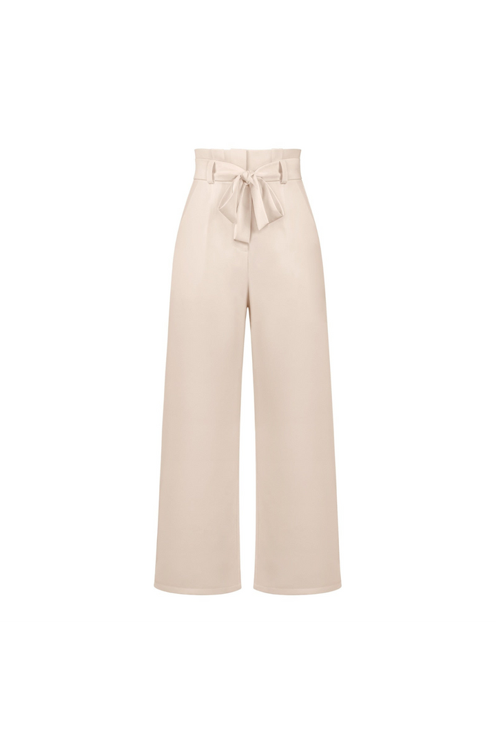 Comfortable women's linen wide leg trousers, featuring a secure and stylish tie waist.