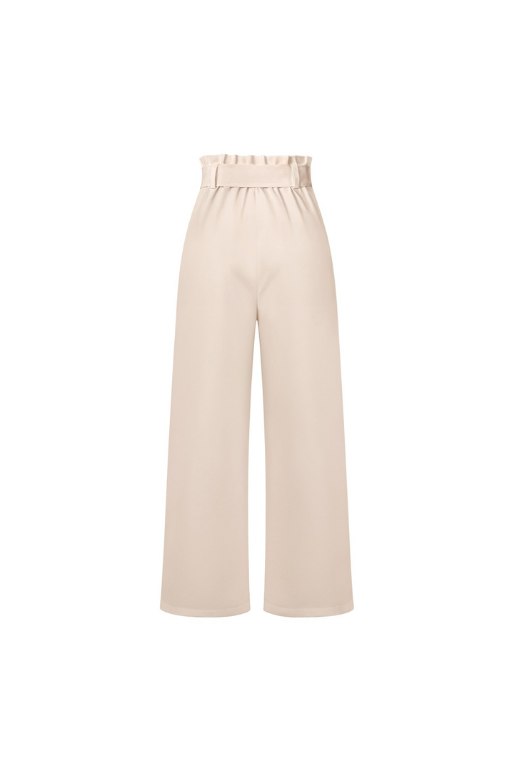 Relaxed fit women's linen wide leg trousers, adjustable tie waist for ultimate comfort.