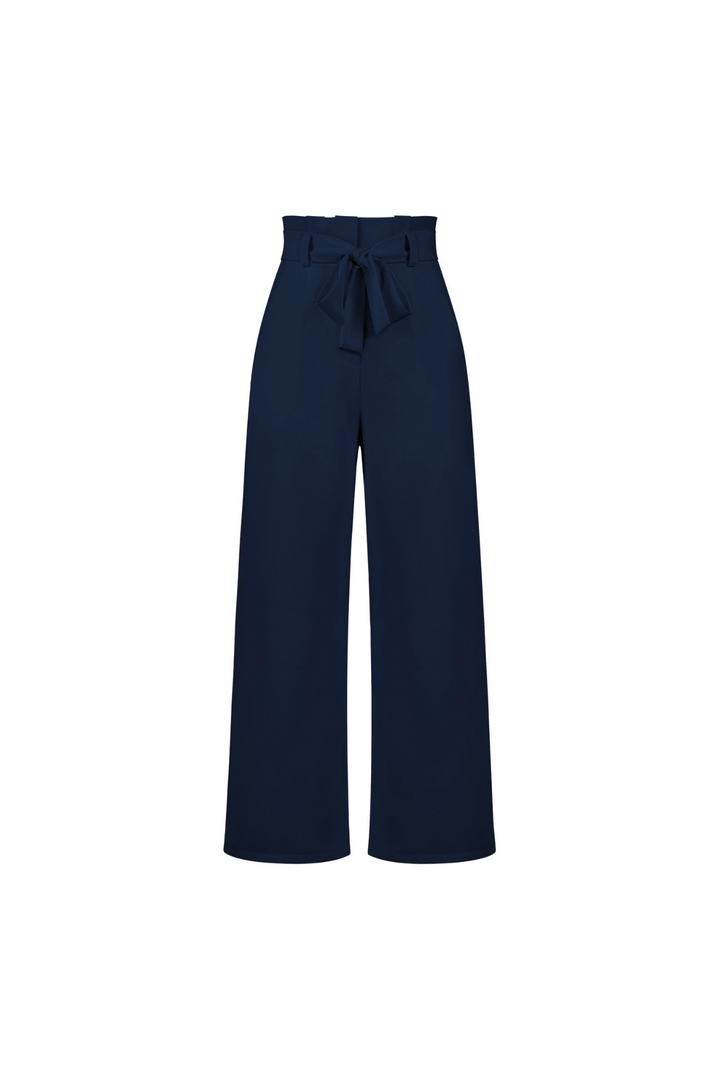 Elegant women's linen trousers, wide leg design, and a sophisticated tie-front.