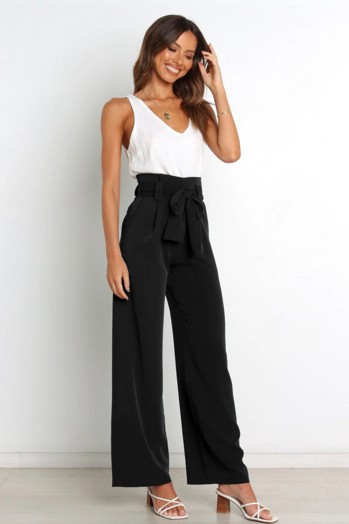 Women's breathable linen wide leg trousers, ideal for warm weather comfort.