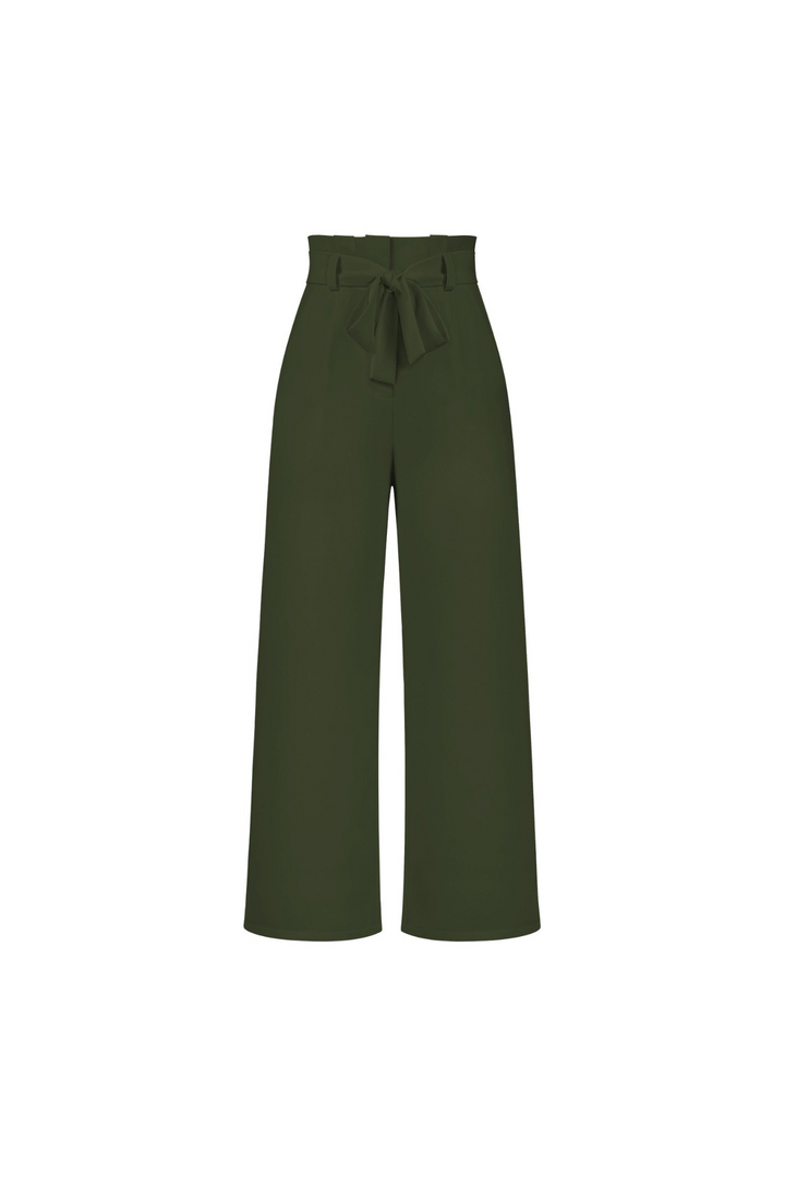 Women's flowy wide leg linen trousers, tie waist creates a flattering silhouette.