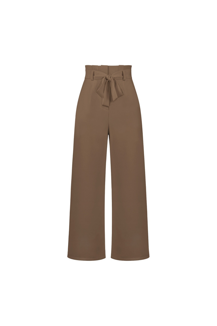 Summer fashion women's linen wide leg pants, high waist with a stylish tie closure.