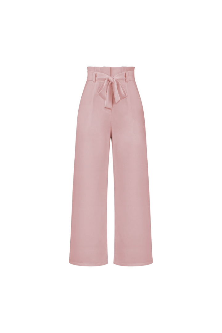 Comfortable women's linen wide leg trousers, adjustable tie waist for a perfect fit.