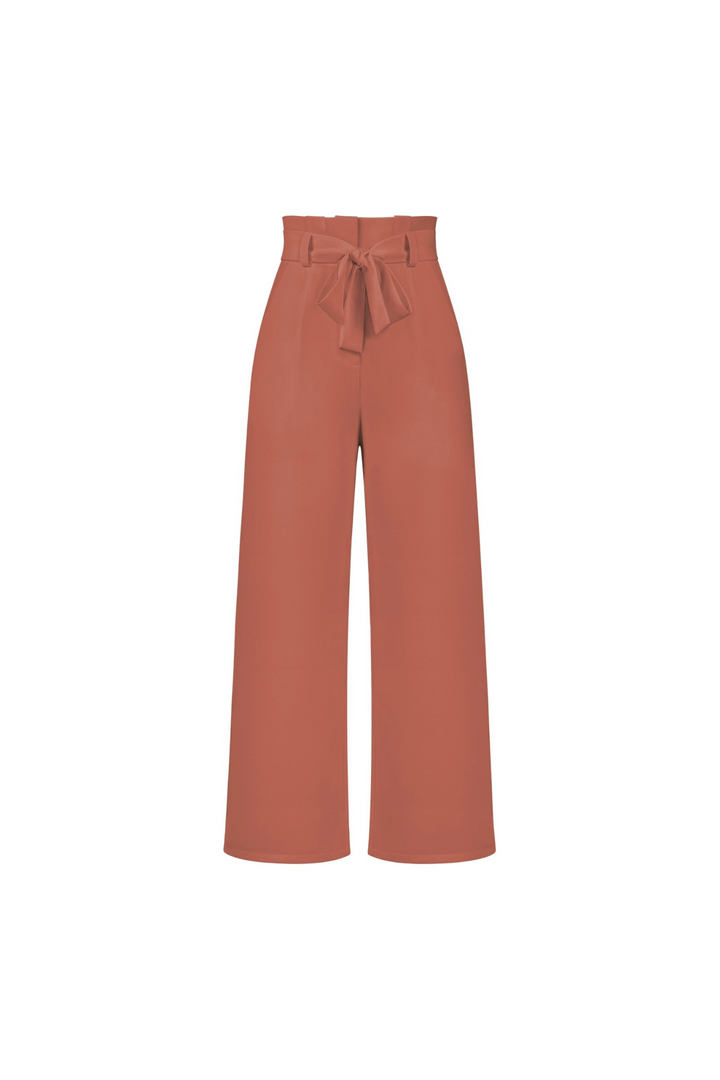 Beach vacation women's linen wide leg trousers, tie waist adds a touch of charm.