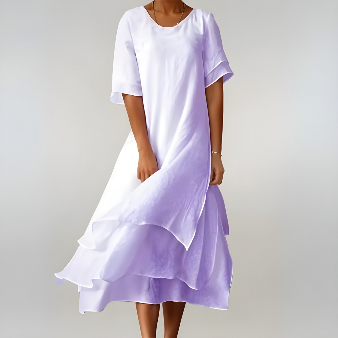 Stylish women's lightweight flowy maxi dress, perfect as an elegant long summer sundress for vacations or daily comfort.