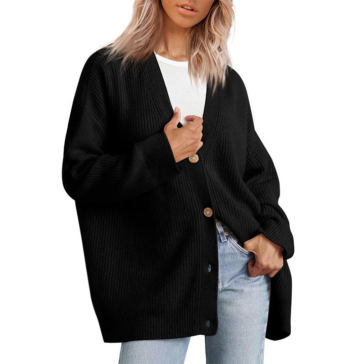 Women's long oversized open-front cardigan in a neutral tone, perfect for fall layering & casual chic style.