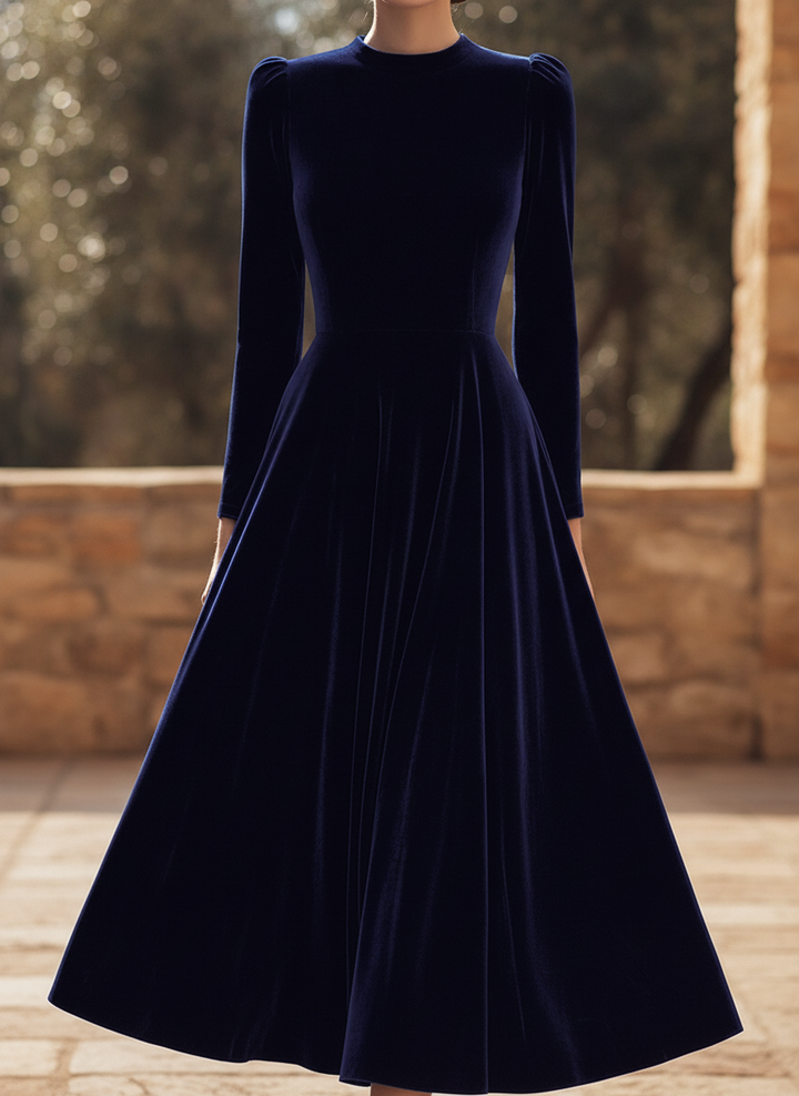 Women's Long Sleeve A-Line Midi Wedding Guest Dress, perfect for formal events & special occasions.