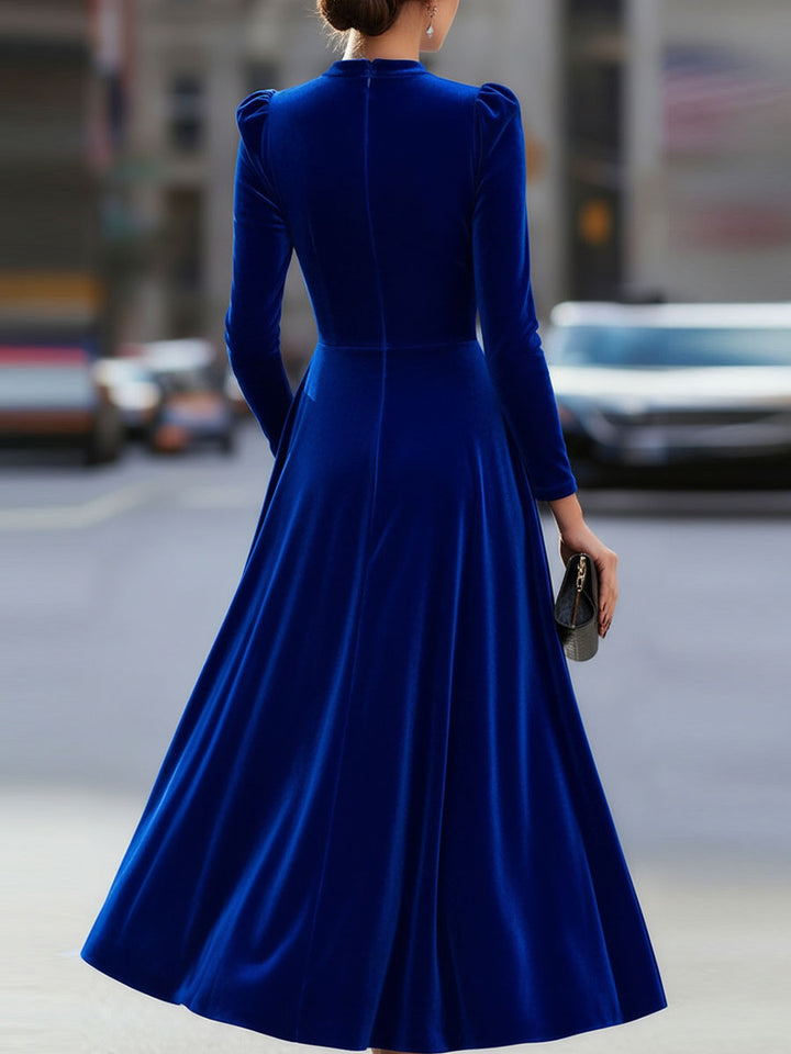 Comfortable & stylish A-line long sleeve midi dress for wedding guests, formal events, and elegant gatherings.