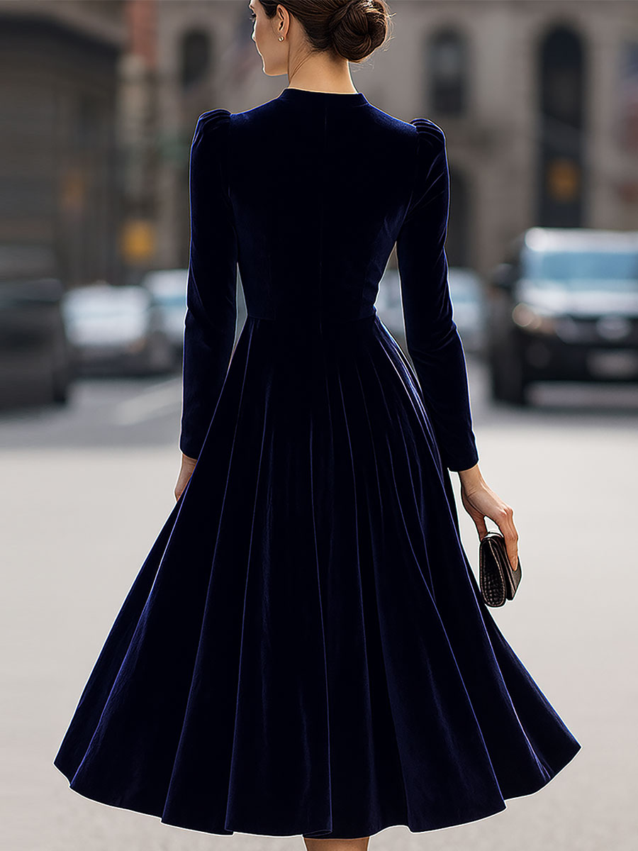 Sophisticated women's long sleeve A-line midi dress, perfect for weddings, formal parties, and special events.
