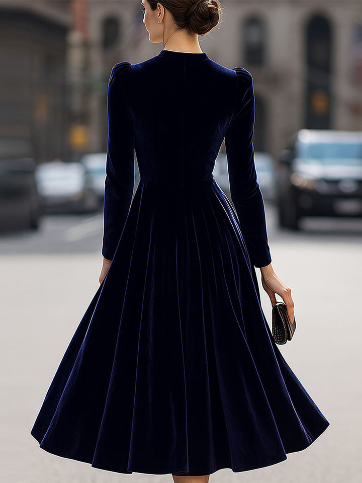 Sophisticated women's long sleeve A-line midi dress, perfect for weddings, formal parties, and special events.