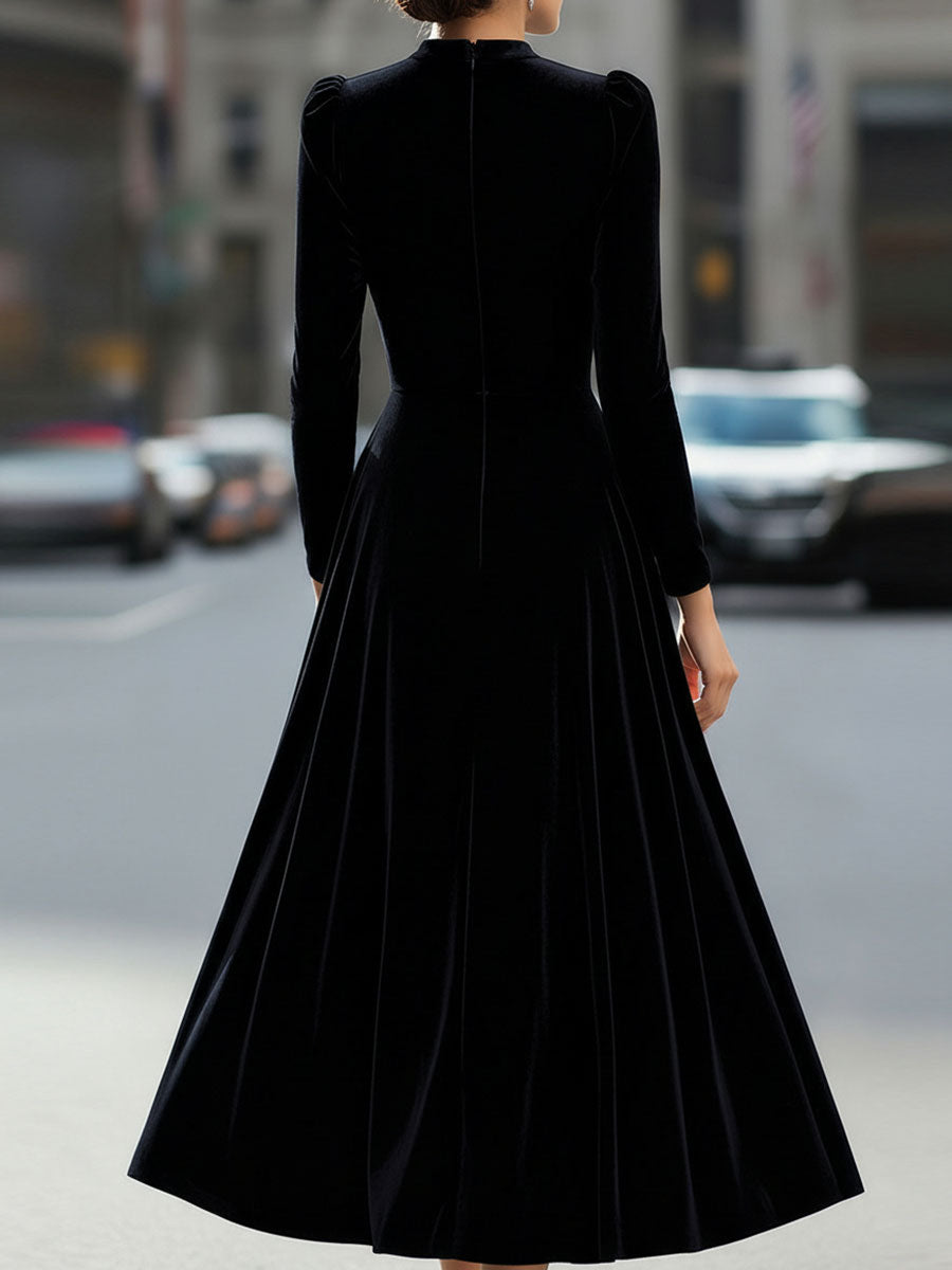 Graceful A-line long sleeve midi dress, women's apparel for wedding guests, evening parties, and formal events.