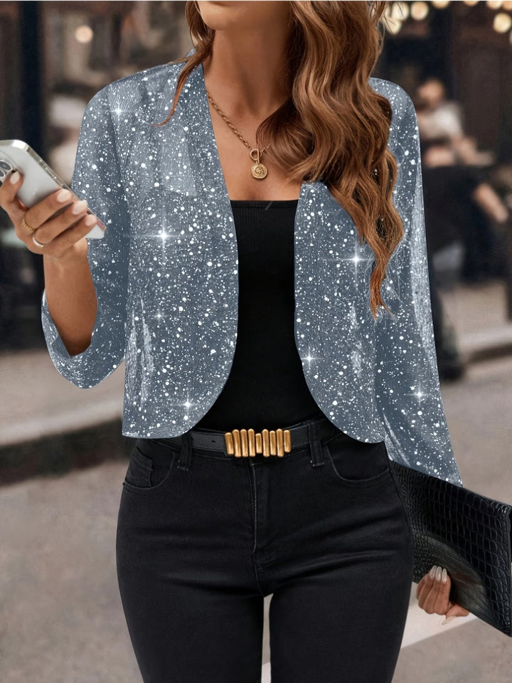 Dynamic women's glitter sequin cardigan jacket, adding sparkling style to any party or evening outfit.