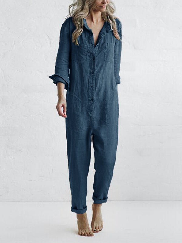 Chic and comfortable women's long sleeve jumpsuit, easy to dress up or down.