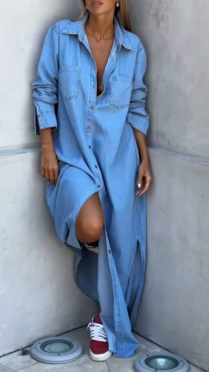 Women's long sleeve lapel dress, an effortlessly chic and versatile autumn staple. Perfect for everyday wear.