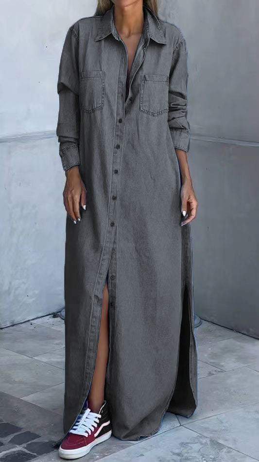 Effortlessly chic long sleeve lapel dress for women, designed for comfortable everyday autumn wear.