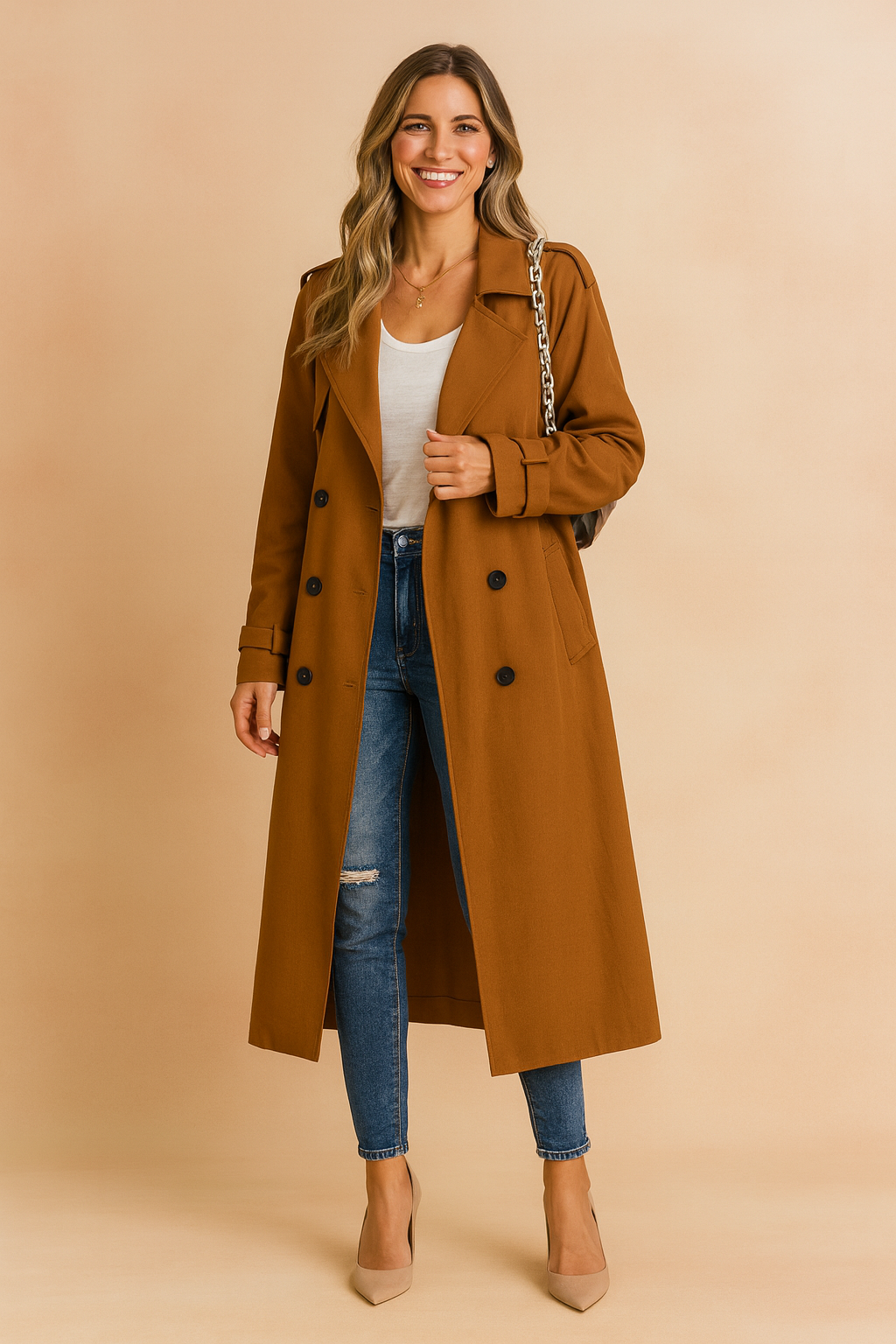 Versatile fashion coat for women, perfect for urban outerwear.