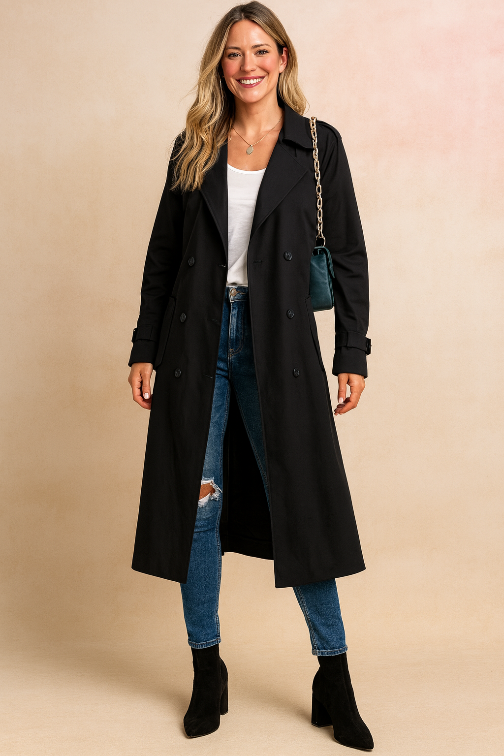 Durable and stylish women's jacket, a versatile trench coat design.