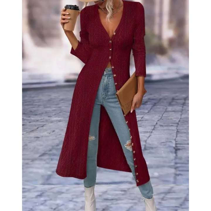 Stylish women's lightweight V-neck jacket with classic button closure for everyday wear.
