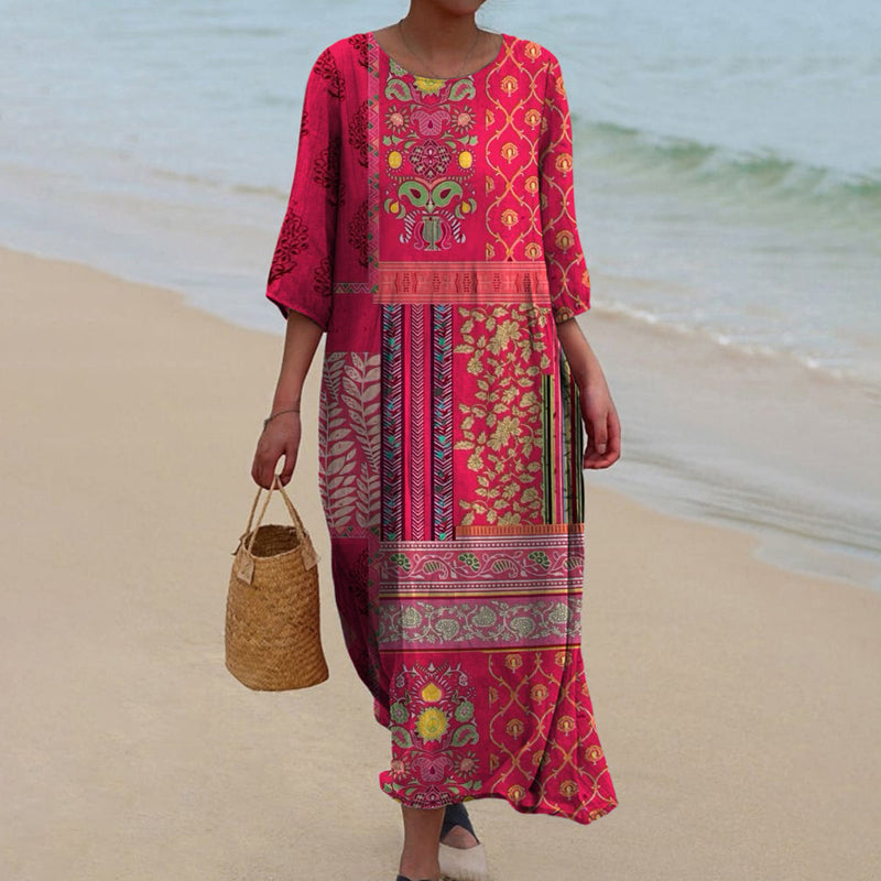 Women's loose fit boho maxi dress with a flowy silhouette, perfect for casual summer elegance. Features panel design.