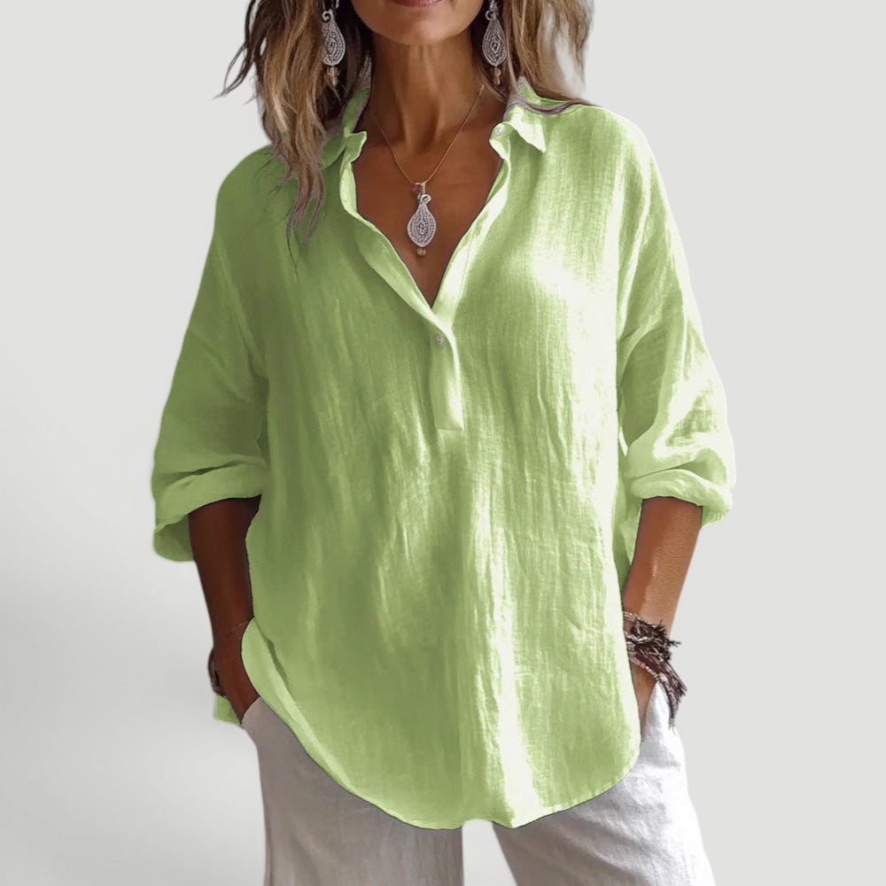 Effortless women's loose fit blouse. Comfortable, versatile casual top for summer and everyday wear.