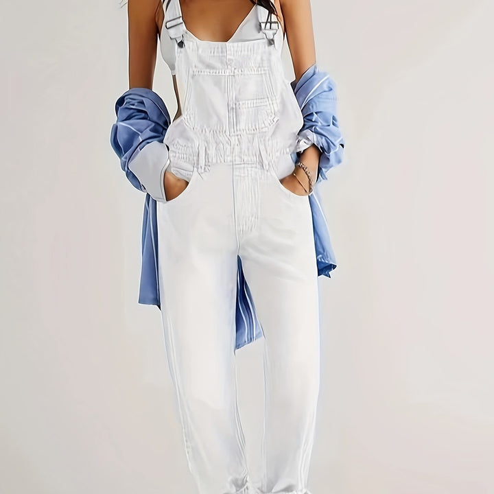 Everyday fashion women's denim dungarees, loose fit. Casual ladies overall in various colors for comfort.
